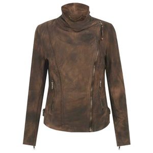 Muubaa | Juana Suede Leather Moto Jacket Wood Bark Brown US 4